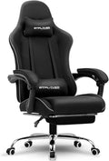 GTPLAYER Gaming Chair with Footrest, Computer Chair with and Lumbar Support, Height Adjustable Game Chair with 360°-Swivel Seat and Headrest and for Office or Gaming (All Black-Fabric)