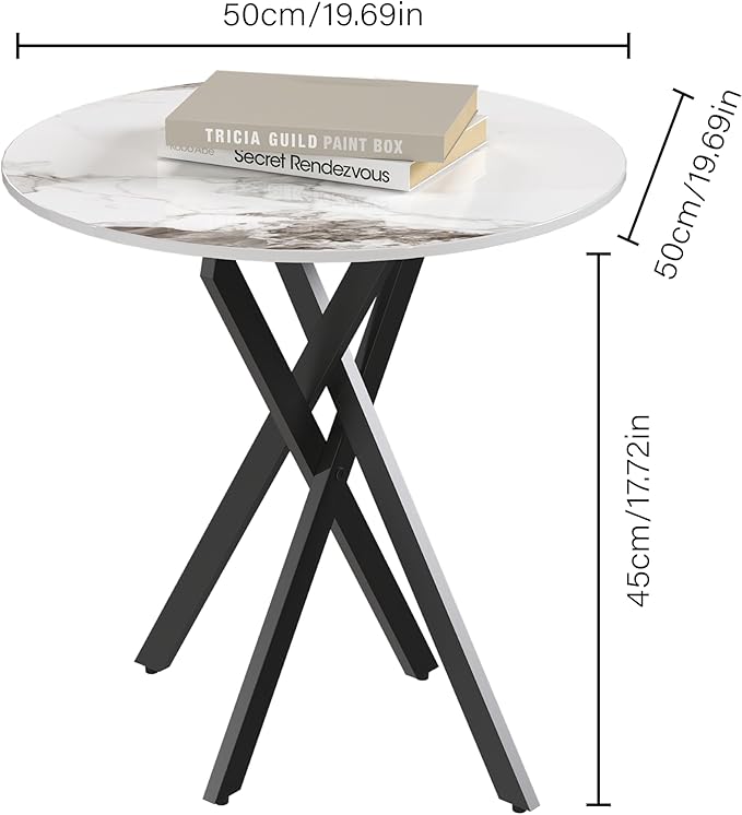 Small Round Marble Side Coffee Table Set of 2 with Metal Legs, Sintered Stone White Modern End Table for Living Room Sofa Home Bed Office (2 Pieces, 20"×20"×18")