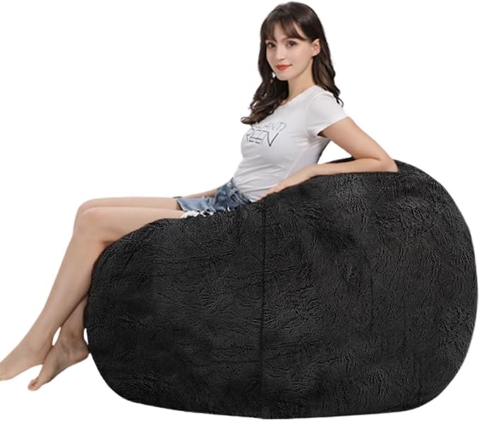 Bean Bag Chairs for Kids Comfy Fluffy Big Joe Bean Bag Chair Covers Only (No Filler) Round Sofa Chairs for Bedroom Living Room Decor, 5FT, Purple