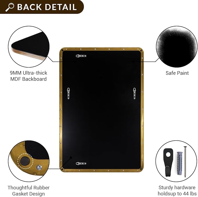 ANDY STAR 30"x48" Brass Gold Bathroom Mirror, Large Wall Mirror for Bathroom, Rounded Rectangle Mirror in Premium Stainless Steel Metal Frame Hangs Horizontal Or Vertical (Brushed Gold)