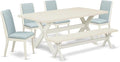 East West Furniture X027LA015-6 6 Piece Dining Table Set Contains a Rectangle Dining Room Table and 4 Baby Blue Linen Fabric Parson Chairs with a Bench, 40x72 Inch, Multi-Color