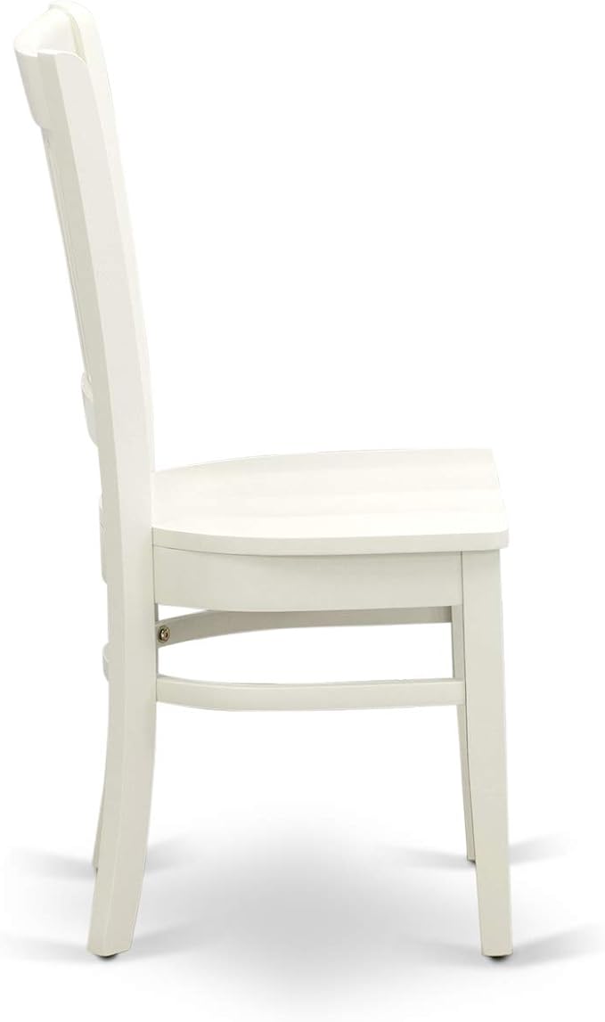 East West Furniture ANVA3-LWH-W 3 Piece Dining Room Furniture Set Contains a Round Dining Table with Pedestal and 2 Wood Seat Chairs, 36x36 Inch, Linen White
