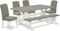 East West Furniture X097EN206-6 6 Piece Dining Set Contains a Rectangle Dining Room Table with X-Legs and 4 Dark Shitake Linen Fabric Parson Chairs with a Bench, 40x72 Inch, Multi-Color