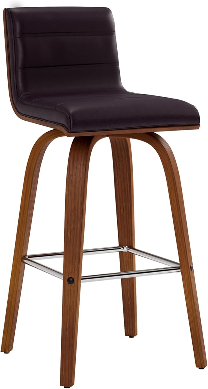 Armen Living Vienna 26" Swivel Counter Stool in Walnut Wood Finish with Brown Faux Leather - Set of 4