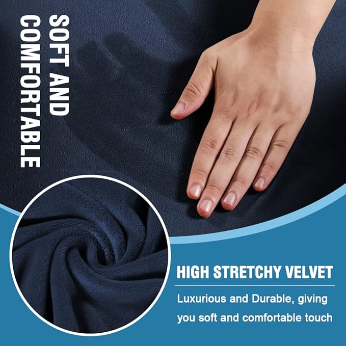 H.VERSAILTEX Sofa Cover 2 Piece T Cushion Armchair Slipcovers Thick Velvet Couch Cover Furniture Protector Stretch T Cushion Sofa Covers for 1 Cushion Couch with 1 Individual T Cushion Covers, Navy
