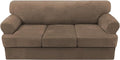 H.VERSAILTEX Sofa Cover 4 Piece T Cushion Sofa Slipcovers Thick Velvet Couch Cover Stretch T Cushion Sofa Covers for 3 Cushion Couch with 3 Individual T Cushion Covers, Mocha