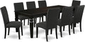 East West Furniture LGDR9-BLK-24 9 Piece Dining Room Set Includes a Rectangle Kitchen Table with Butterfly Leaf and 8 Black Color Linen Fabric Upholstered Chairs, 42x84 Inch, Black