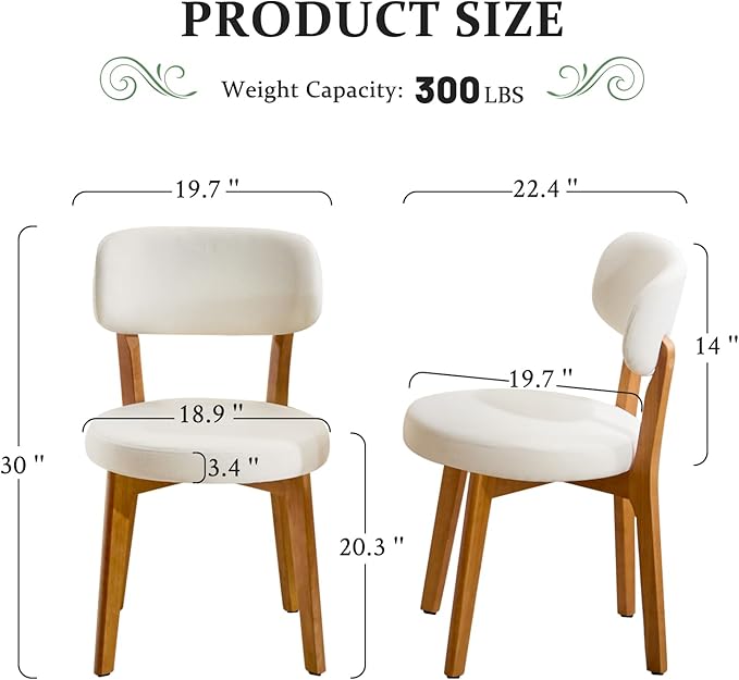 Furniliving Wooden Dining Chairs Set of 2, Mid-Century Modern Linen Upholstered Kitchen Chair with Solid Oak Wood, Farmhouse Dining Room Chairs, Beige