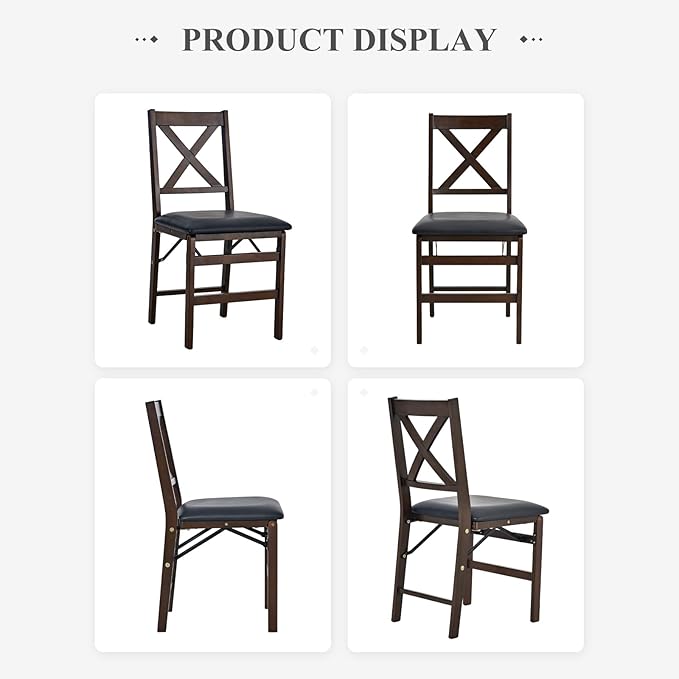 COLAMY Folding Dining Chairs Set of 4 – Dark Brown Wooden Dining Room Chairs, Pre-Assembled, Space Saving Kitchen & Dining Room Furniture, Mid Century Rustic Style, Indoor Outdoor Use