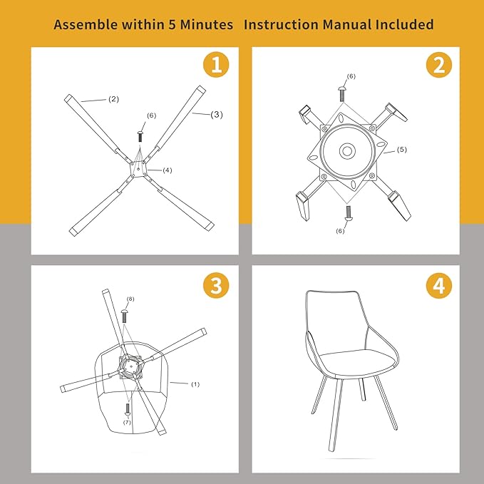 Dining Chairs Set of 2 Yellow Living Room Chairs Fabric Upholstered Kitchen Chairs,Loads Up to 270lbs,Quick Assembly,Swivel Dining Chair