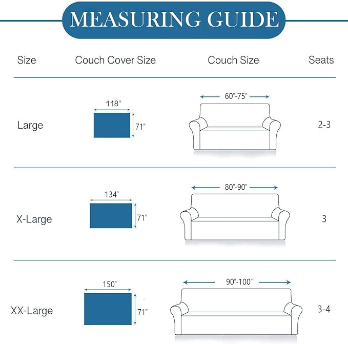 HANDONTIME Blue Sectional Couch Covers Easy Fitted Sofa Covers for 3 Cushion Couch Universal Chenille Sofa Cover Durable Furniture Protector with Floral Lace Bottom for Kids Dogs Pets, 71" X150"