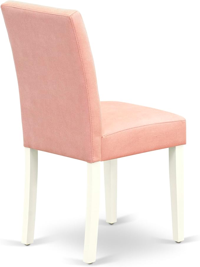 East West Furniture LGAS7-LWH-42 7 Piece Dining Table Set Consists A Wooden Table and 6 Beige Red Polyester Fabric Parson Dining Chairs with Stylish Back- Linen White Finish