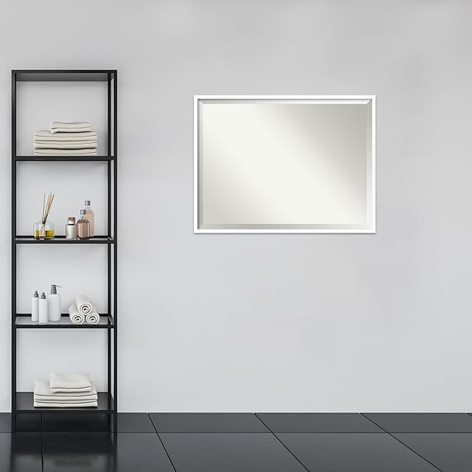 Amanti Art White Bathroom Mirror for Over Sink, 31x41 Svelte White Rectangle Vanity Mirror, X-Large Modern Wood Frame, Hangs Horizonally and Vertically, Bathroom Wall Decor, Beveled Edge from WI, USA