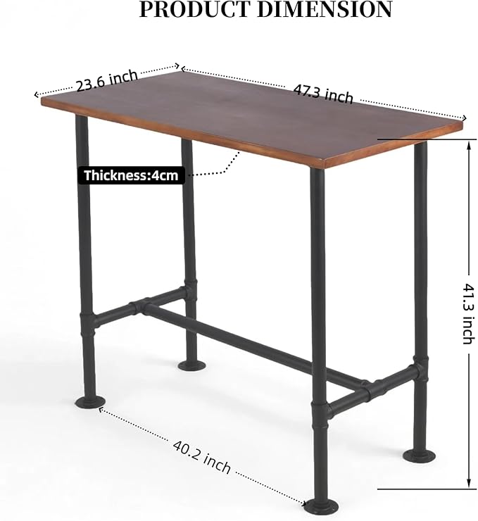 5 Pieces Industrial Dining Table Set 41.3inch Hight Rectangle Bar Table and Height Adjustable Bar Stools with Backrest for Home Office Cafe House