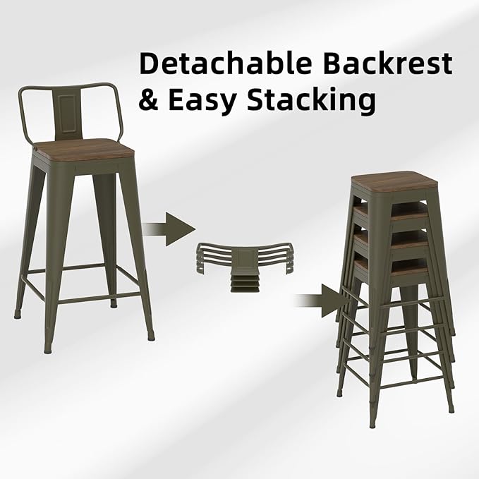 26 Inch Swivel Bar Stools Set of 4, Counter Height Bar Stools with Low Back, Metal Industrial Bar Chairs for Kitchen Island (Rusty)