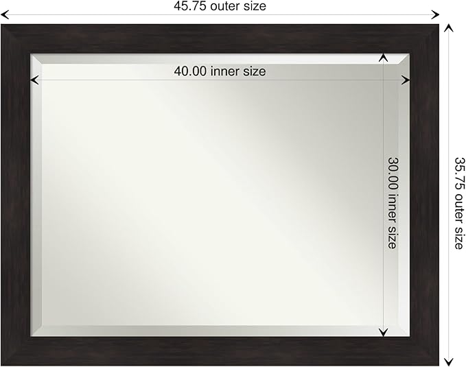 Amanti Art Brown Bathroom Mirror for Over Sink, 36x46 Furniture Espresso Rectangle Vanity Mirror, X-Large Casual Frame, Hangs Horizonally and Vertically, Bathroom Wall Decor, Beveled Edge from WI, USA
