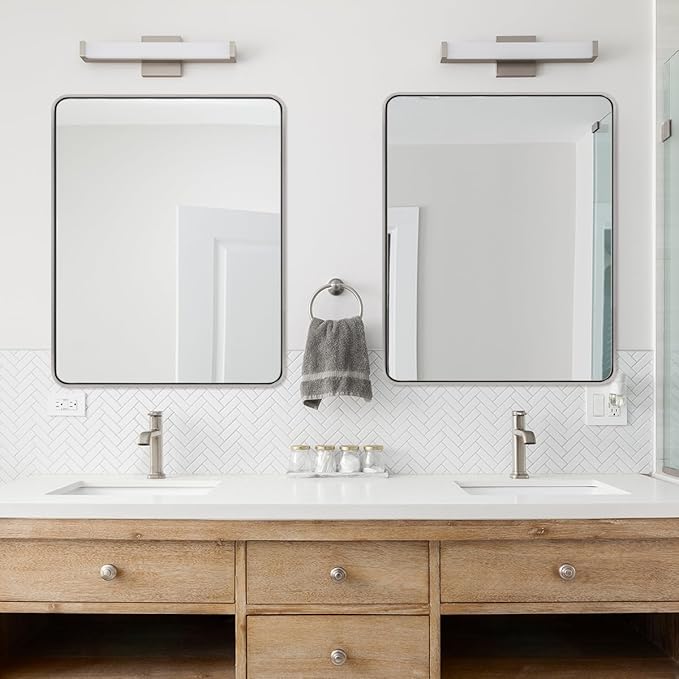 ANDY STAR 40x36 Inch Chrome Bathroom Mirror, Chrome Vanity Mirror for Wall, Rounded Rectangle Mirror, Anti-Rust SUS304, Seamless Tube Metal Frame, 1’’ Deep Wall Mounted Vertically/Horizontal