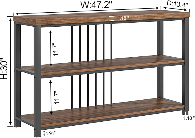 FOLUBAN Console Table for Entryway, Narrow Sofa Table with 3 Tier Storage Shelf for Living Room Hallway Behind Couch, Rustic Walnut
