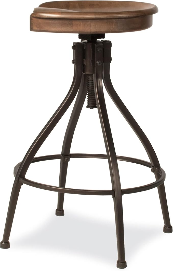 Hillsdale Worland Backless Metal Adjustable Height Stool with Wood Saddle Seat, Set of 2, Brown