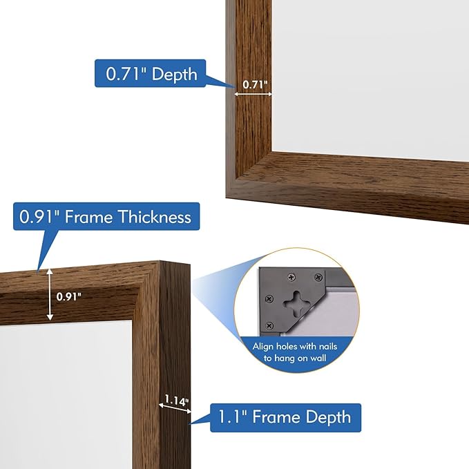 28x36 Inch Rectangle Walnut Bathroom Mirror, Anti-Rust 4MM Tempered Glass, Modern Vanity Mirror for Bathroom, Horizontal or Vertical Wall Mount