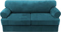 H.VERSAILTEX Sofa Cover 3 Piece T Cushion Sofa Slipcovers Thick Velvet Couch Cover Furniture Protector Stretch T Cushion Sofa Covers for 2 Cushion Couch with 2 Individual T Cushion Covers, Deep Teal