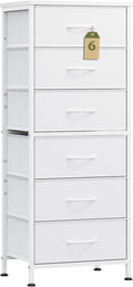 WLIVE White Tall Dresser for Bedroom, 6 Drawer Dressers & Chests of Drawers, Fabric Dresser for Closet, Living Room, Night Stand with Metal Frame, Storage Tower with Fabric Bins, Wood Top