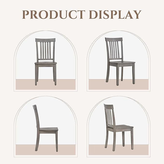 COLAMY Wooden Dining Chairs Set of 2, Spindle High Back Windsor Kitchen Side Chair, Farmhouse Dining Chairs for Kitchen and Dining Room, Light Grey