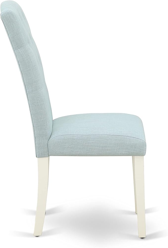 East West Furniture X027CE215-7 7 Piece Dining Room Table Set Consist of a Rectangle Kitchen Table with X-Legs and 6 Baby Blue Linen Fabric Parson Dining Chairs, 40x72 Inch, Multi-Color