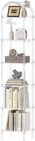 6-Tier Tall Acrylic Arched Bookcase, 13.8''W x 11.8''D x 68.4''H, Clear Narrow Bookshelf for Small Space, Open Book Shelves for Home Office, Living Room, Bedroom, Modern
