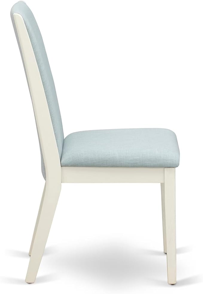 East West Furniture V077LA015-5 5 Piece Dinette Set Includes a Rectangle Dining Room Table with V-Legs and 4 Baby Blue Linen Fabric Upholstered Parson Chairs, 40x72 Inch, Multi-Color