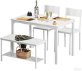soges 4-Piece Dining Table Set with Bench - 4 Person Kitchen Table and 2 Chairs for Small Spaces, Apartment - Metal Frame & Woodgrain Tabletop, Space-Saving Design, Durable & Easy to Clean, White