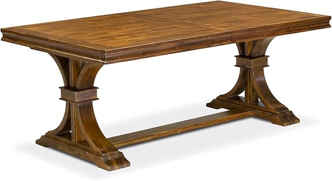 LEDA9-AWA-22 9-Piece Modern Dining Table Set Includes a Kitchen Table and 8 Willow Green Polyester Fabric Dinner Chairs with Button Tufted Back - Antique Walnut Finish
