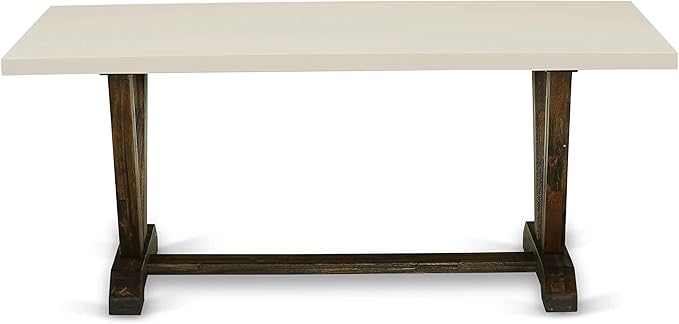East West Furniture V727VE721-5 5 Piece Modern Dining Table Set Includes a Rectangle Wooden Table with V-Legs and 4 Blue Color Linen Fabric Upholstered Chairs, 40x72 Inch, Multi-Color