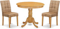 East West Furniture ANAS3-OAK-28 3 Piece Modern Dining Set consists A Dining Room Table and 2 Brown Textured Polyester Fabric Upholstered Dining Chairs, Oak