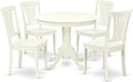 East West Furniture ANAV5-LWH-W 5 Piece Dining Room Table Set Includes a Round Kitchen Table with Pedestal and 4 Dining Chairs, 36x36 Inch, Linen White