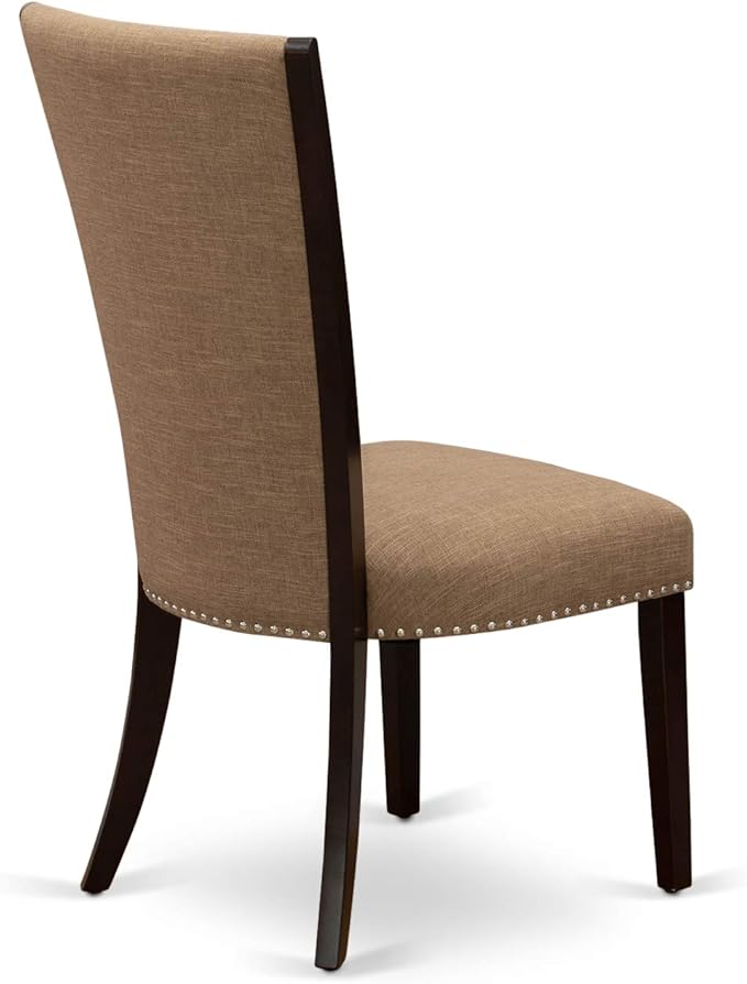 East West Furniture ANVE3-MAH-47 3 Piece Dining Table Set for Small Spaces Contains a Round Kitchen Table with Pedestal and 2 Light Sable Linen Fabric Parson Chairs, 36x36 Inch, Linen White