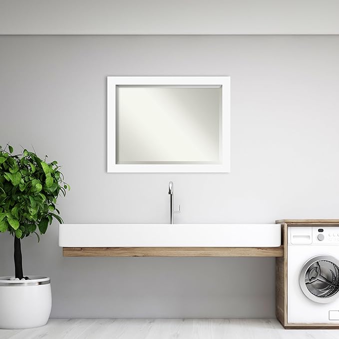 Amanti Art White Bathroom Mirror for Over Sink, 36x46 Basic White Rectangle Vanity Mirror, X-Large Casual Wood Frame, Hangs Horizonally and Vertically, Bathroom Wall Decor, Beveled Edge from WI, USA
