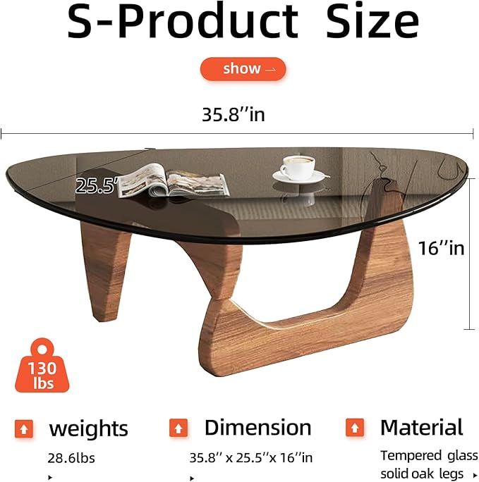 Modern Glass Coffee Table for Living Room, Small mid Century Modern Coffee Table, Sleek Coffee Tables, Suitable for Bedroom Living Room Reception Office Tables（Walnut/Grey，Mediumn）