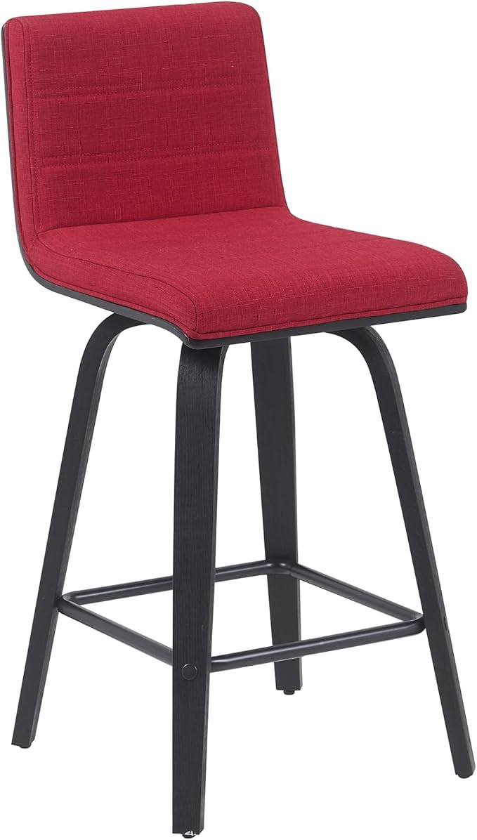 Armen Living Vienna Modern Swivel 26" Counter Height Barstool with Red Fabric Upholstered Seat and Black Wood Finish