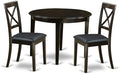 East West Furniture BOST3-CAP-LC 3 Piece Modern Dining Table Set Contains a Round Kitchen Table and 2 Faux Leather Dining Room Chairs, 42x42 Inch, Cappuccino