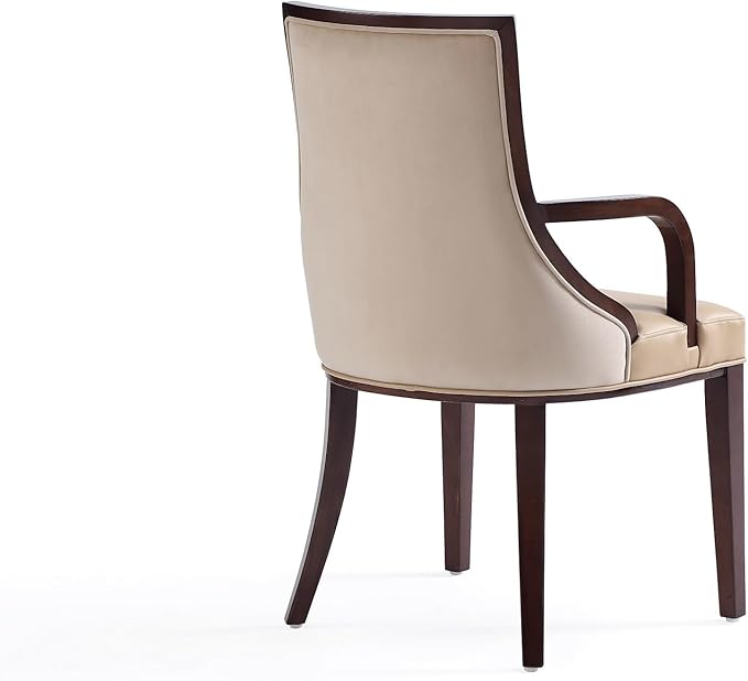 Manhattan Comfort Grand Faux Leather Dining Chairs with Arms, Padded Wingback Seat, Fine Rectangular Stitching and Solid Wood Frame, Set of 2, Tan