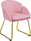 Yaheetech Modern PU Leather Armchair, Flower Shaped Makeup Chair Vanity Chair with Golden Metal Legs for Living Room/Makeup Room/Bedroom/Home Office/Kitchen, Simple Pink