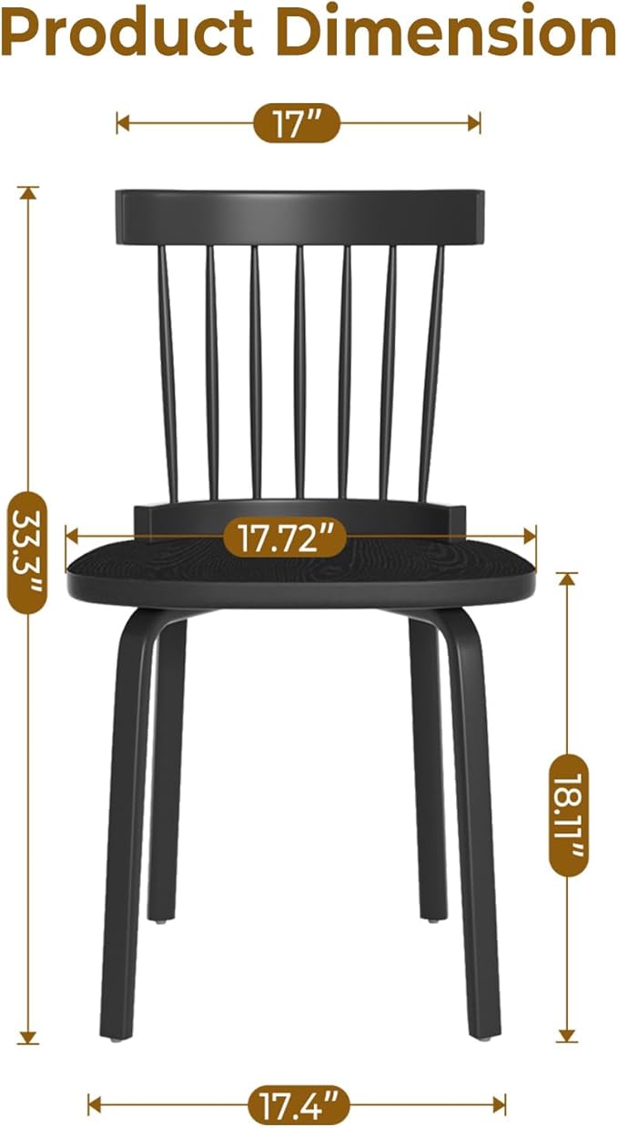 Unovivy Black Dining Chairs Set of 4, Wooden Windsor Chairs, Farmhouse Kitchen Chairs, Black Spindle Chair for Dining Room, Restaurant