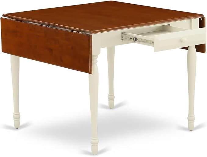 East West Furniture MZDA3-WHI-W 3 Piece Dining Table Set for Small Spaces Contains a Rectangle Dining Room Table with Dropleaf and 2 Wooden Seat Chairs, 36x54 Inch, Buttermilk & Cherry