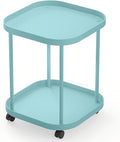 Side Table with Wheels, End Table Living Room Plastic Mobile Sofa Side Table Small Night Stand Bedroom Blue