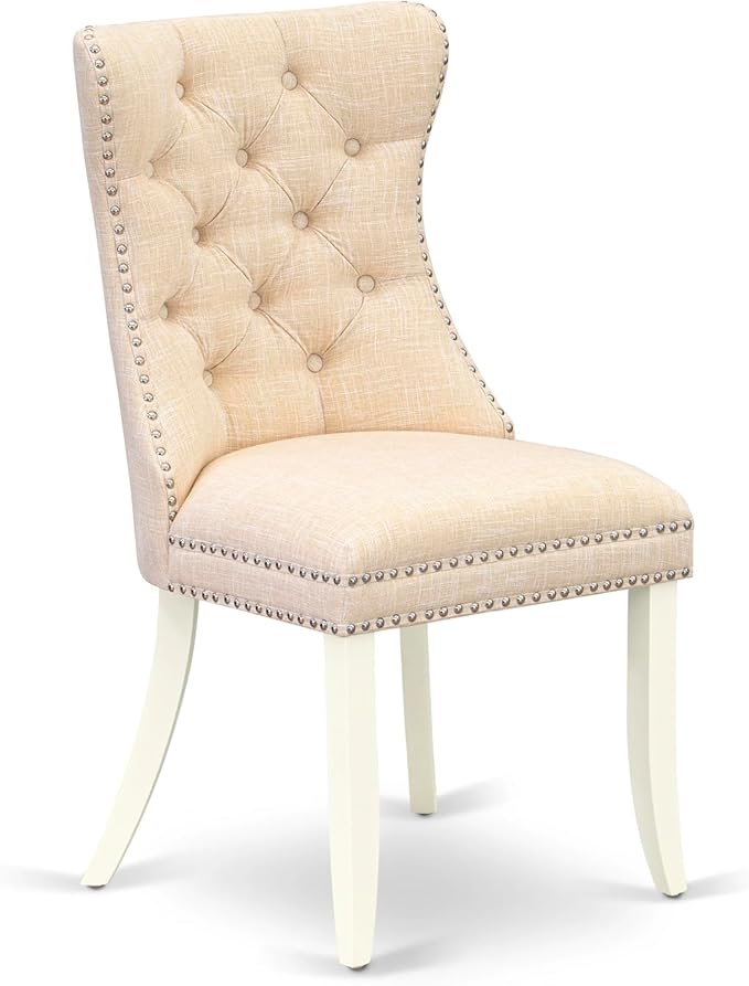 East West Furniture DODA9-LWH-32 9 Piece Kitchen Table Set Contains a Rectangle Dining Table with Butterfly Leaf and 8 Polyester Fabric Upholstered Chairs, 42x78 Inch, linen white
