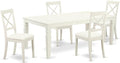 East West Furniture LGBO5-LWH-LC 5 Piece Dining Room Furniture Set Includes a Rectangle Kitchen Table with Butterfly Leaf and 4 Faux Leather Upholstered Chairs, 42x84 Inch, Linen White