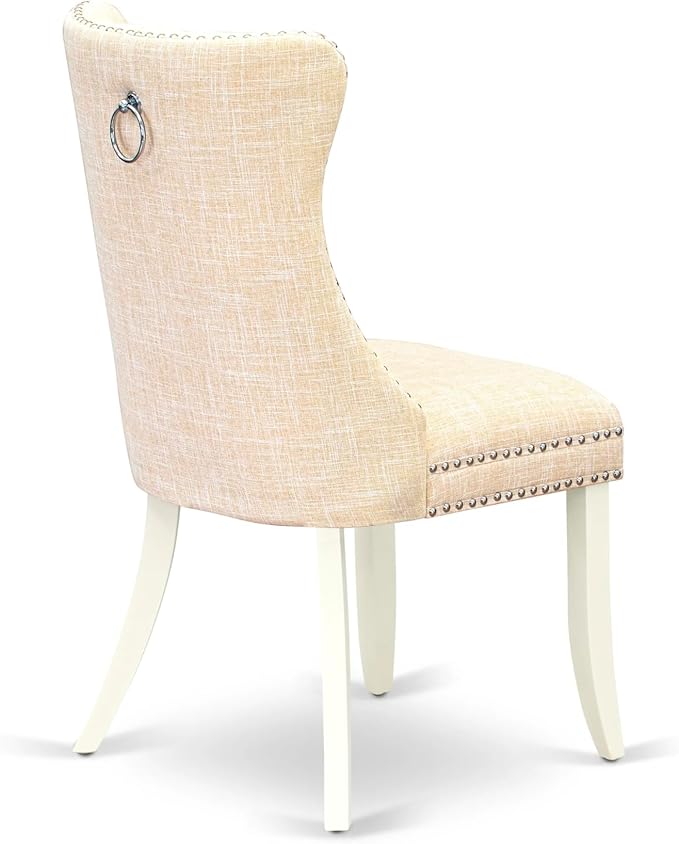 East West Furniture LGDA5-LWH-32 5 Piece Dining Table Set Includes a Rectangle Wooden Table with Butterfly Leaf and 4 Polyester Fabric Upholstered Chairs, 42x84 Inch, linen white