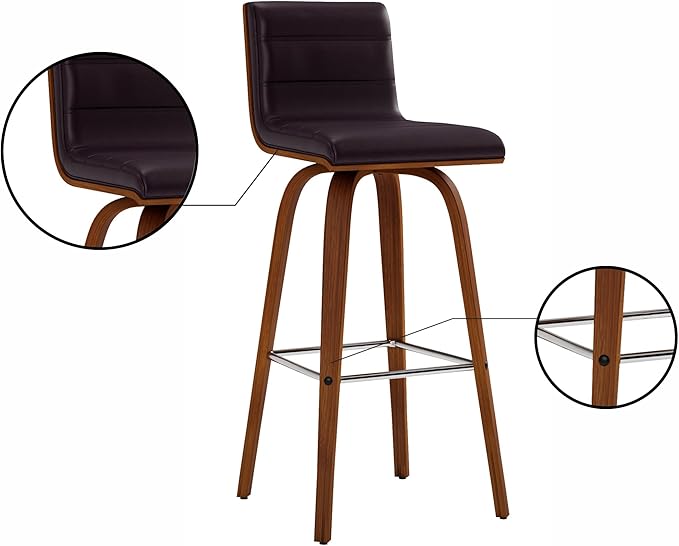 Vienna 30" Swivel Bar Stool in Walnut Wood Finish with Brown Faux Leather - Set of 3