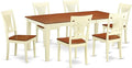 East West Furniture QUPL7-WHI-W 7 Piece Kitchen Table & Chairs Set Consist of a Rectangle Dining Room Table with Butterfly Leaf and 6 Solid Wood Seat Chairs, 40x78 Inch, Buttermilk & Cherry
